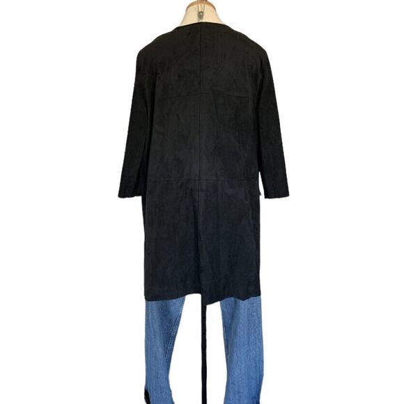 Vegan Suede Stretch Midi Coat Open Black H&M Cardigan Pockets Small Safari - Picture 3 of 8